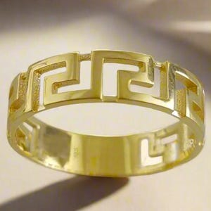 Gold griechisches Muster Bandring - 10k, 14k, 18k Gold Optionen