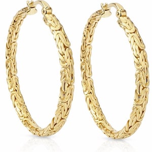 Byzantine Link Hoop Earrings with Classic Texture, Gold over Bronze