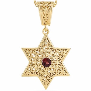 Star of David Necklace with Garnet or Citrine Gemstone
