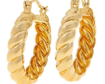 Sculpted Croissant Gold Hoop Earrings, Twisted Rope Hoops, Gold Twisted Earrings, Swirl Hoop Earrings, Bold Hoop Earrings, Open Twist Hoops