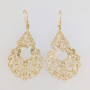 Gold Filigree Chandelier Earrings – Vintage-Inspired Statement Dangle Earrings, Artisan Handcrafted Jewelry