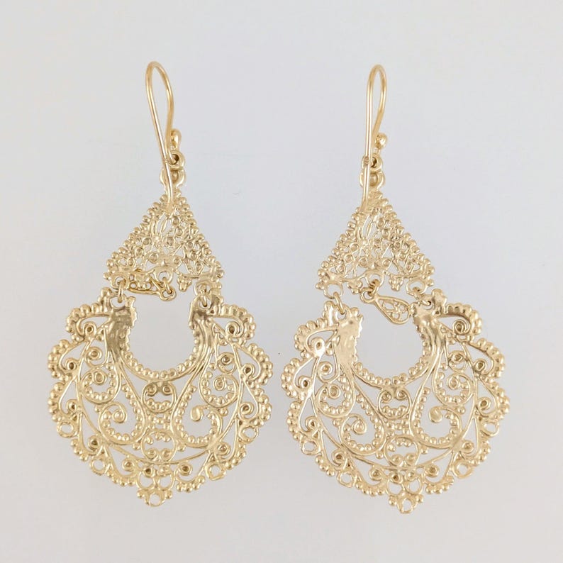Gold Filigree Chandelier Earrings – Vintage-Inspired Statement Dangle Earrings, Artisan Handcrafted Jewelry