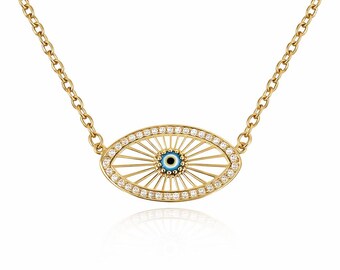 Istanbul Evil Eye Charm Necklace, Gold over, Handmade evil eye pendant, Evil eye jewelry, mel de ojo, good luck protection charm, Unique