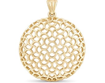 Ornate Round Openwork Pendant, Geometric Lace Pattern Necklace Charm, Vintage Inspired Design