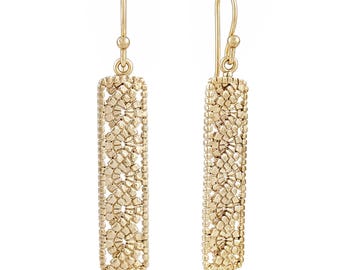 Mosaic Inspired Rectangular Drop Earrings, Textured Dangle Earrings