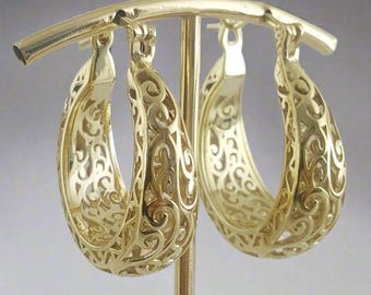 Filigranörhängen i massivt guld - Handgjorda statement-smycken Scrollwork