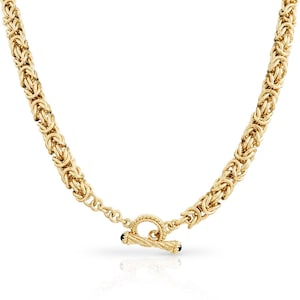 Byzantine Necklace – Black Crystal Toggle, 7mm Gold Statement Chain