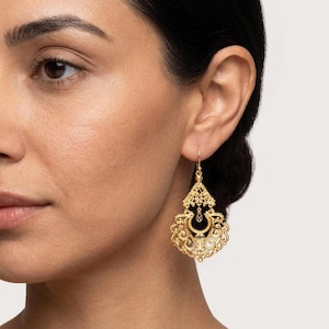 Gold Filigree Chandelier Earrings – Vintage-Inspired Statement Dangle Earrings, Artisan Handcrafted Jewelry