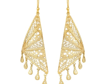 Geometric Filigree Drop Earrings Long