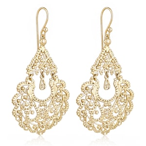 Gold Filigree Chandelier Earrings – Vintage-Inspired Statement Dangle Earrings, Artisan Handcrafted Jewelry