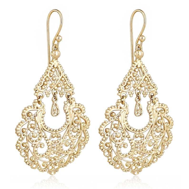 Gold Filigree Chandelier Earrings – Vintage-Inspired Statement Dangle Earrings, Artisan Handcrafted Jewelry