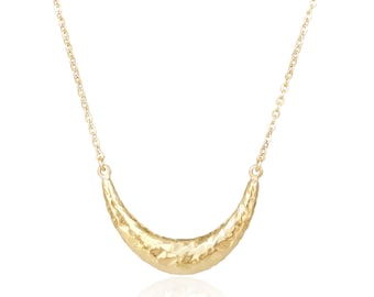 Hammered Crescent Pendant Necklace Minimalist Jewelry