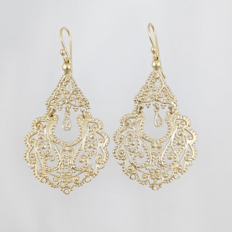 Gold Filigree Chandelier Earrings – Vintage-Inspired Statement Dangle Earrings, Artisan Handcrafted Jewelry