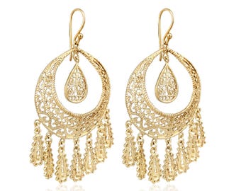 Crescent Filigree Chandelier Earrings Large
