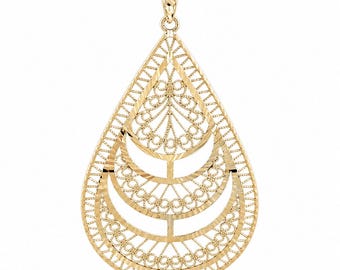 Teardrop Filigree Pendant, Layered Openwork Statement Design