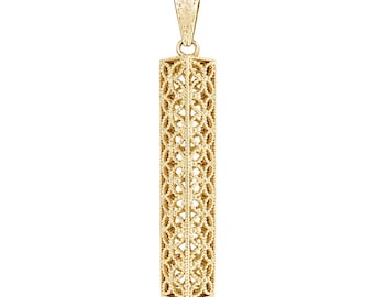 Rectangular Filigree Bar Pendant, Ornate Openwork Long Necklace Charm