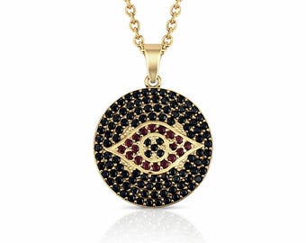 Evil Eye Anhänger mit schwarzem Spinell und Granat