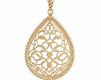 Teardrop Openwork Pendant, Ornate Filigree Scrollwork Necklace Charm