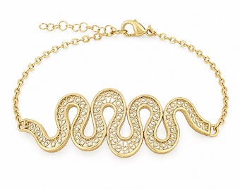 Serpentine Wave Filigree Bracelet, Openwork Statement Bracelet, Vintage Inspired Jewelry