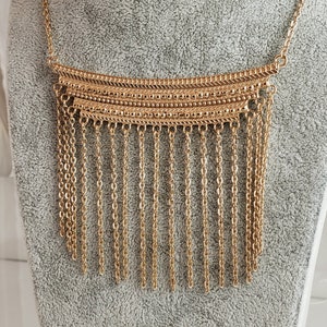 Cleopatra Collection Fringe Necklace, Gold 18K Plated Design, Unique Gift for Christmas, Handmade Drop Design Cleavage Bold Bib Statement