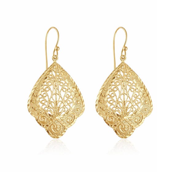 Chic 18K Gold Plated Filigree Earrings, 18K Gold Earring for Bridals, Gifts Bridesmaid Jewelry, Summer Design, Beautiful Handmade Earring