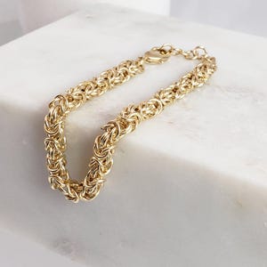 Gold Byzantine Chain Bracelet – Artisan Design, Statement Gold Jewelry with Adjustable Length