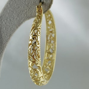 Stunning 18k Gold Hoops, Gold Scrollwork Earrings, Hoop Earrings, Gold Huggies, Open Hoops, Wedding Gifts, Bridesmaids Jewelry Cute Antique