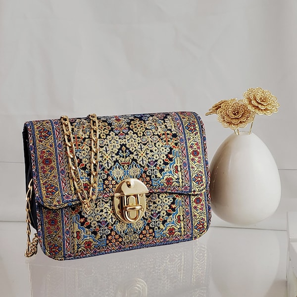Bolso de hombro tapiz turco con correa de cadena, diseño especial antiguo vintage, embrague de bolso Kilim, bolso bandolera artesanal, regalos de Navidad para ella