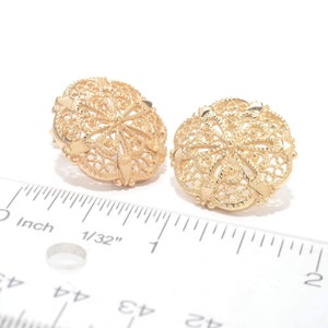 Filigree Stud Button Gold Earrings, Beaded Button Filigree Style, Classic Vintage Gold Style Circle Button Artisan Handmade Earrings image 8