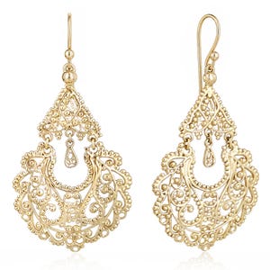 Gold Filigree Chandelier Earrings – Vintage-Inspired Statement Dangle Earrings, Artisan Handcrafted Jewelry