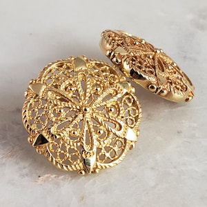 Filigree Stud Button Gold Earrings, Beaded Button Filigree Style, Classic Vintage Gold Style Circle Button Artisan Handmade Earrings image 6