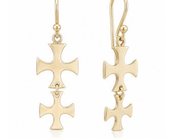Double Maltese Cross Drop Earrings