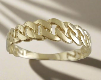 Minimalist Cuban Chain Gold Ring, Handmade Jewelry, Artisan Gold Band, 10k 14k 18k solid gold