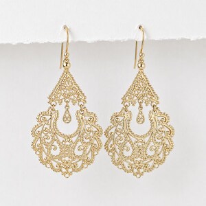 Gold Filigree Chandelier Earrings – Vintage-Inspired Statement Dangle Earrings, Artisan Handcrafted Jewelry