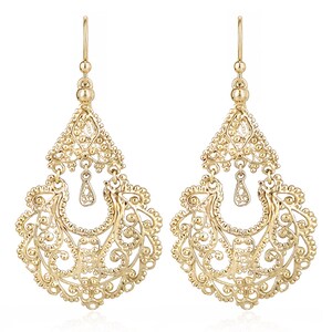 Gold Filigree Chandelier Earrings – Vintage-Inspired Statement Dangle Earrings, Artisan Handcrafted Jewelry