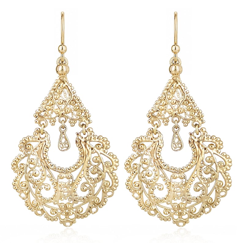 Gold Filigree Chandelier Earrings – Vintage-Inspired Statement Dangle Earrings, Artisan Handcrafted Jewelry