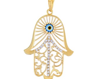 Hamsa Pendant with Evil Eye and Crystal Filigree Detailing