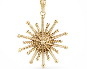 Round Starburst Pendant, Radiating Sculptural Pendant, Vintage Inspired Design