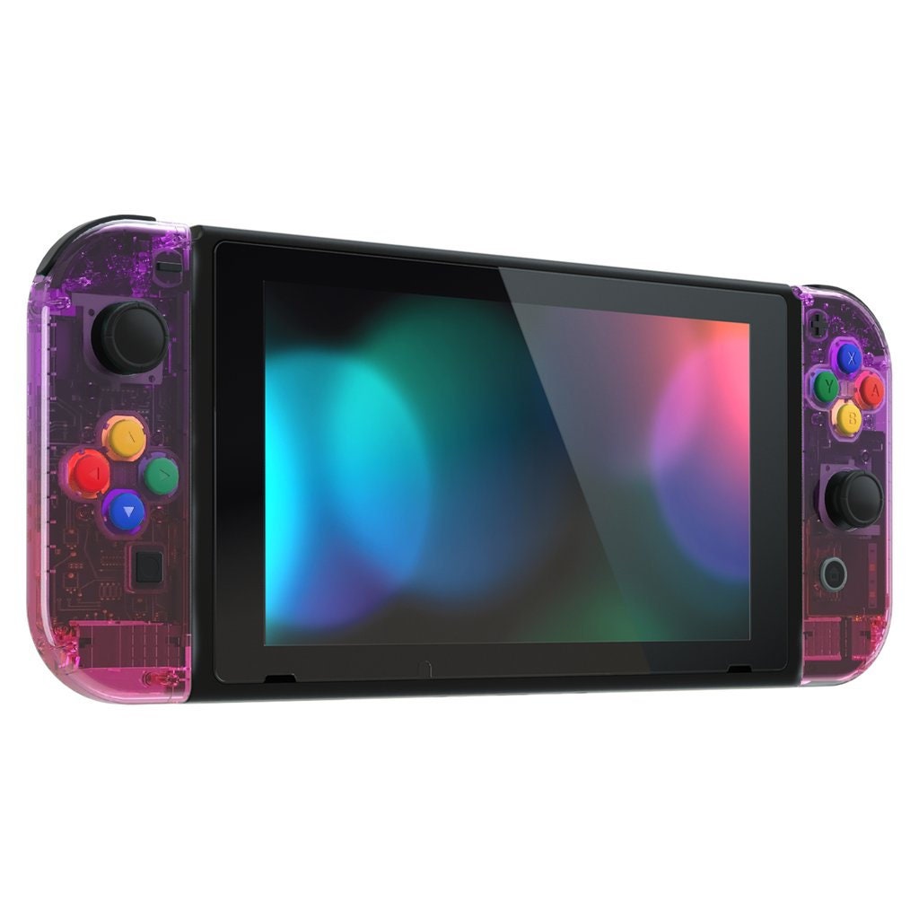  eXtremeRate DIY Full Set Shell for Nintendo Switch OLED,  Replacement Console Back Plate & Kickstand, Custom NS Controller Housing  with Full Set Buttons for Nintendo Switch OLED - Clear Atomic Purple 