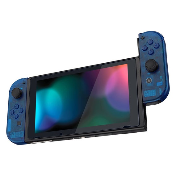  eXtremeRate DIY Full Set Shell for Nintendo Switch OLED,  Replacement Console Back Plate & Kickstand, Custom NS Controller Housing  with Full Set Buttons for Nintendo Switch OLED - Clear Atomic Purple 