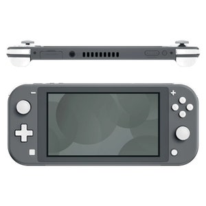 May include: A gray Nintendo Switch Lite handheld gaming console with white buttons and a gray screen.