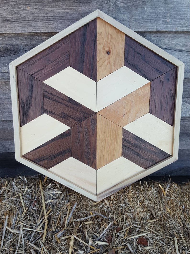 Forme géométrique rustique régénérée en bois Art mural | Etsy