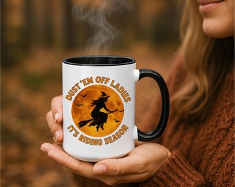 Witch Coffee Mug – Halloween Spooky Bats Design, Fall Kitchen Decor