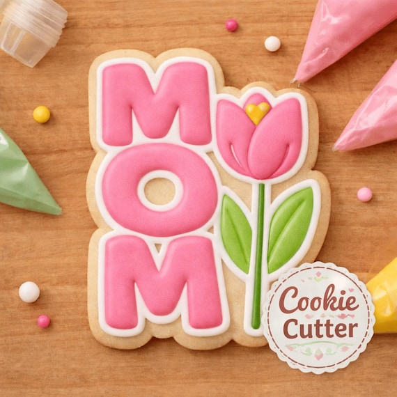 Mom Tulip Cookie Cutter, Stamp + Cutter Option, Mothers Day Cookie Cutter, Fondant Stamp Cutter, Baking Gift for Mom