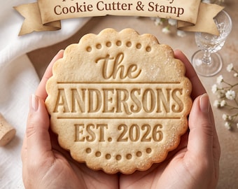 Personalized Family Cookie Cutter & Stamp, Custom Family Name Cookie Stamp, Established Date Embosser, Stamped Cookie Cutter