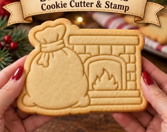 Santa’s Presents Cookie Cutter & Stamp, Santa Gift Bag Cookie Cutter, Christmas Fireplace Cookie Stamp, Embossed Christmas Cookie