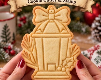 Christmas Lantern Cookie Cutter & Stamp, Holiday Lantern Cookie Cutter, Christmas Cookie Stamp, Embossed Holiday Cookie