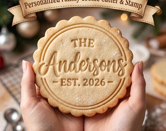Personalized Family Cookie Cutter & Stamp, Custom Family Name Cookie Stamp, Established Year Embosser, Christmas Cookie Cutter