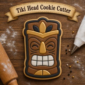 Cortador de galletas con forma de cabeza de tiki, cortador de galletas con forma de sello de tiki, cortador de galletas Luau, cortador de galletas hawaiano, cortador de galletas tropical, cortador + sello