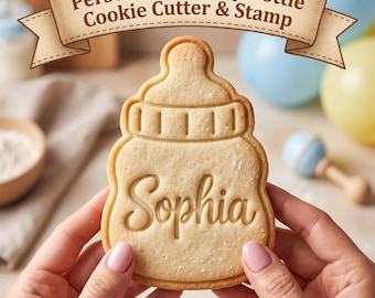 Personalized Baby Bottle Cookie Cutter & Stamp, Custom Name Cookie Stamp, Baby Shower Cookie Embosser, New Baby Baking